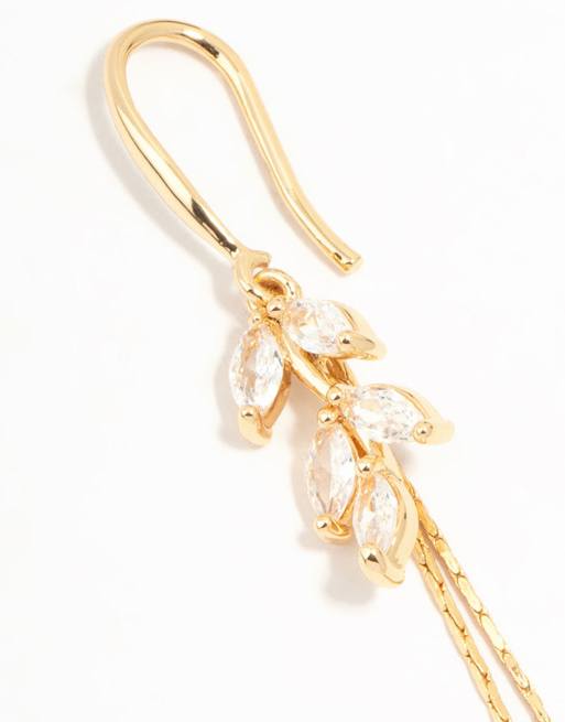 Pendientes largos dorados con diseño de hojas de circonita y perlas de Lovisa, 3 de 3