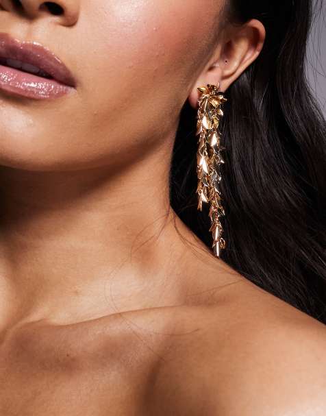 Pendientes largos dorados con diseño de pétalos pequeños de ASOS DESIGN - view 1