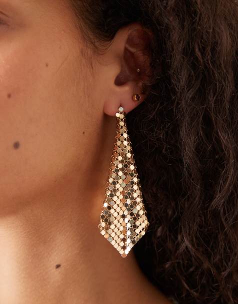 Pendientes largos dorados con diseño efecto malla de DesignB London - view 1