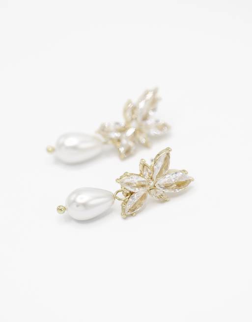 Pendientes largos dorados con perlas y cristales de talla marquesa grandes de Lovisa