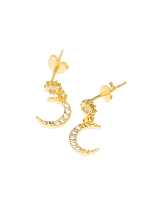 Pendientes largos dorados de plata de ley chapados en oro con diseño celestial y circonitas de Lovisa 