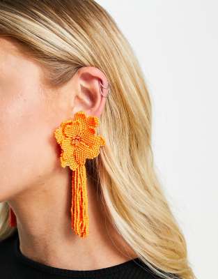 Pendientes naranjas diseño de flores y semillas de cuentas de ASOS DESIGN ASOS