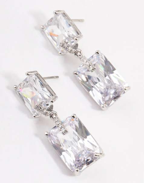 Pendientes largos plateados brillantes grandes de rodio de Lovisa - view 1