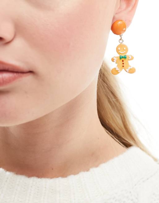 Pendientes multicolores originales con diseño de galletas de jengibre de Navidad de Pieces