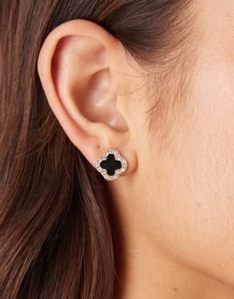 Pendientes negros con diseño de trébol adornado de DesignB London - view 1