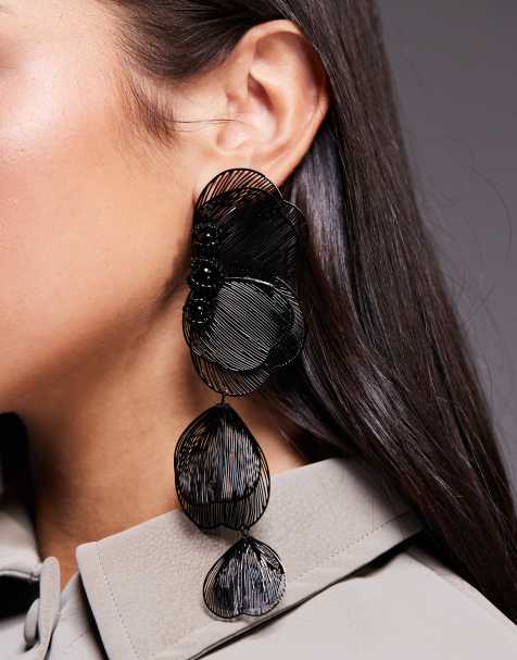 Pendientes negros llamativos con diseño de pétalos de ASOS DESIGN - view 1
