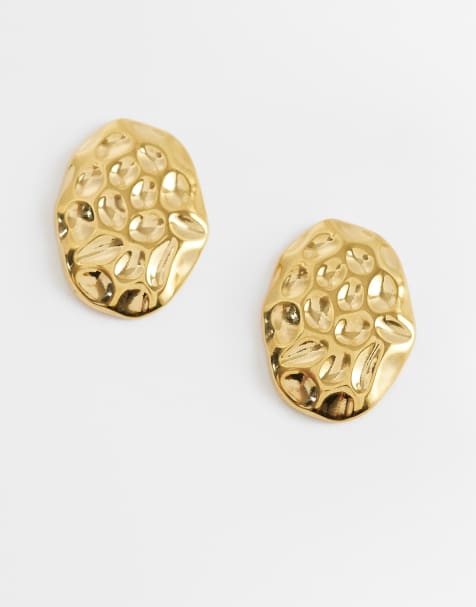 Pendientes ovalados con acabado repujado de acero inoxidable chapado en oro de 18 quilates de Lost Souls - view 1