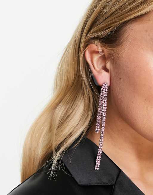 Pendientes plateados con colgantes con cristales rosas en la parte delantera y trasera de ASOS DESIGN