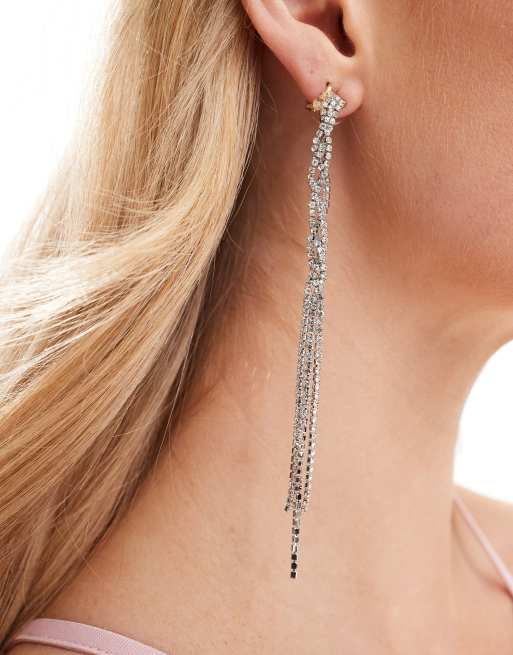 Pendientes plateados con diseño colgante trenzado de cristales de ASOS DESIGN