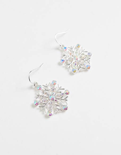 Pendientes plateados con diseño de copo de nieve de Navidad de Accessorize, 3 de 4