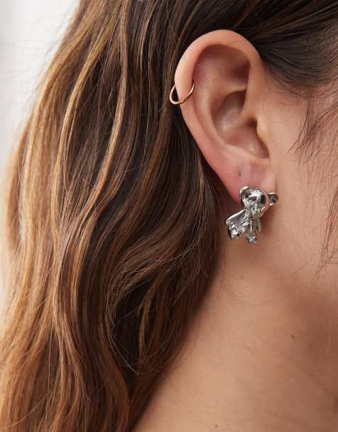 Pendientes plateados con diseño de oso de Reclaimed Vintage - view 1