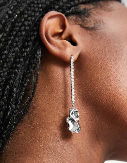 Pendientes plateados largos con incrustaciones de cristal de Topshop - SILVER
