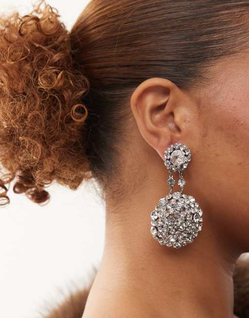 Pendientes plateados llamativos con strass de edición limitada de Reclaimed Vintage