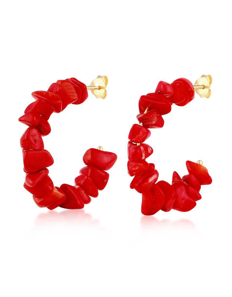 Pendientes rojos de estilo criollo con cuentas rojas tipo coral de plata de ley 925chapados en oro de Elli - view 1