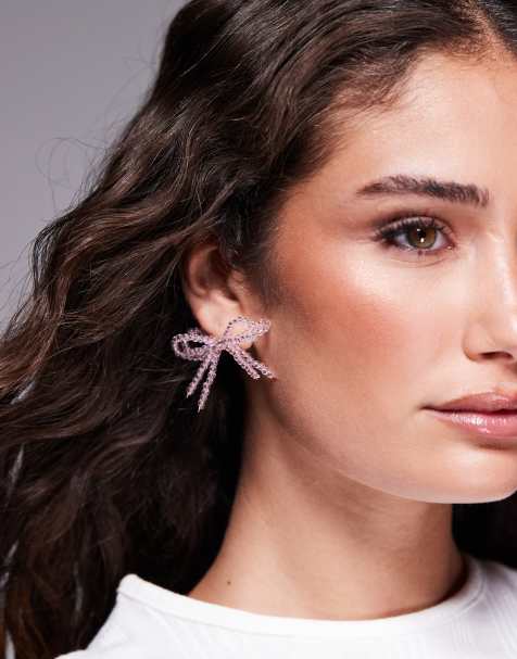 Pendientes rosas con diseño de lazos dobles de cuentas exclusivos de Kaiia - view 1