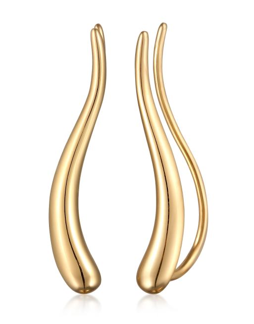 Pendientes trepadores dorados básicos con diseño curvado de plata de ley 925 de Elli