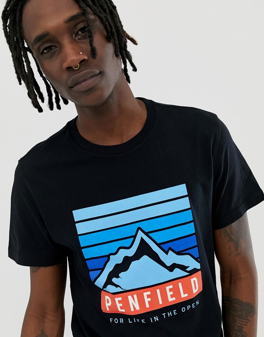 Penfield - T-shirt girocollo nera con logo a montagna sul petto-Nero