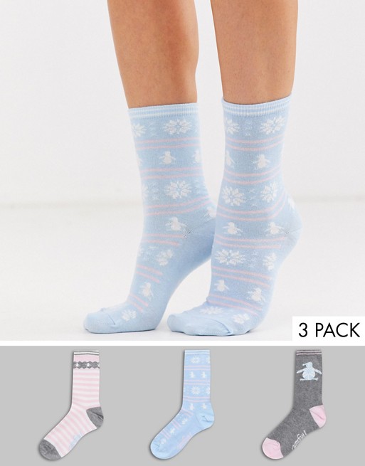 Penguin 3 pack sock giftbox in star and festive