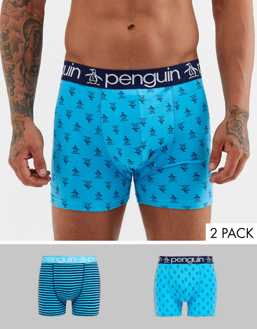 Penguin – Blå, randiga och rutiga underkläder för män i 2-pack-Flerfärgad