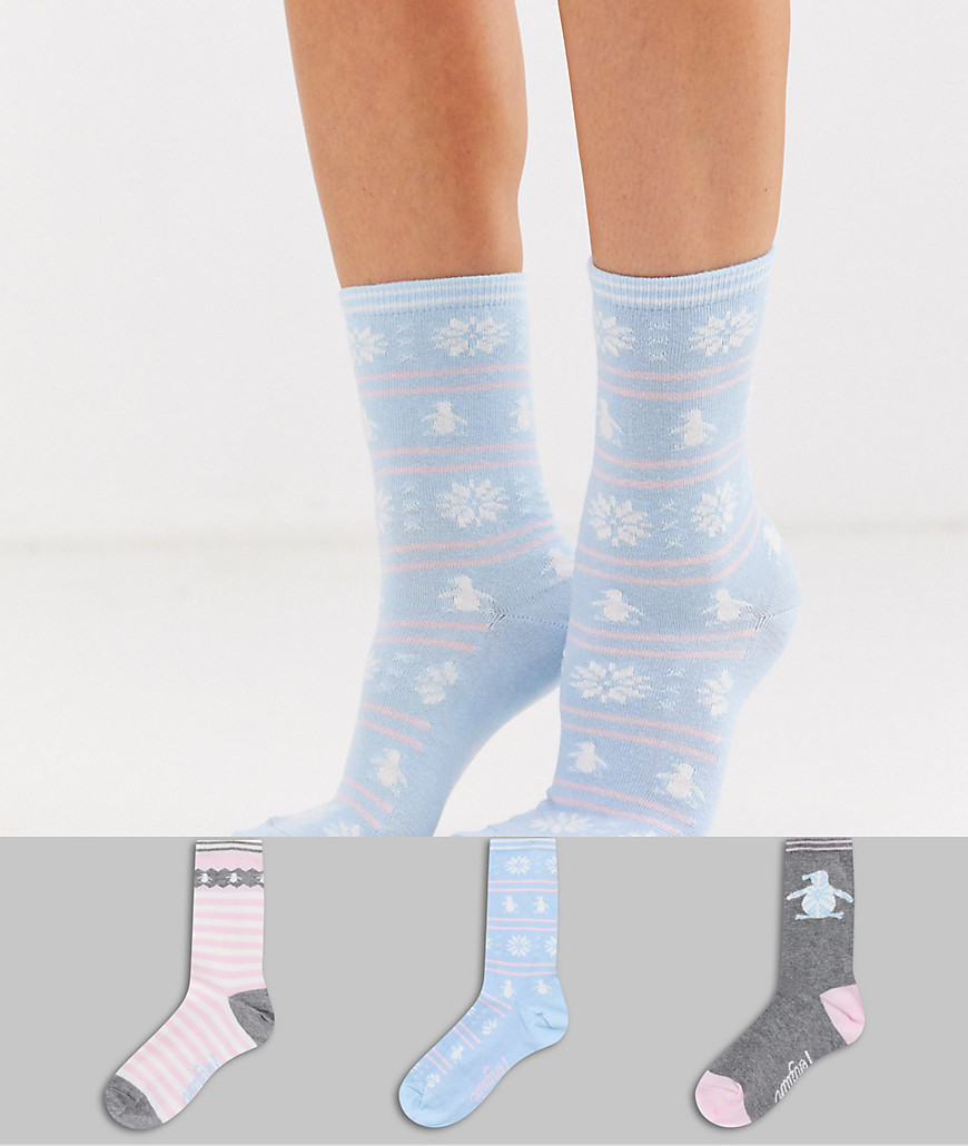 Penguin - Cadeauset met 3 paar sokken met sterren en in feestelijke stijl-Multi