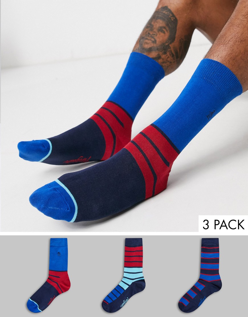 Penguin - Confezione da 3 calzini da uomo a righe larghe rosso e blu-Multicolore
