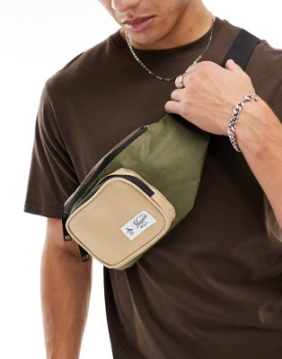 Penguin contrast bum bag in olive and tan
