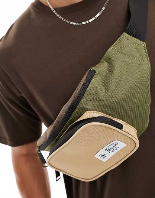 Penguin contrast bum bag in olive and tan | ASOS