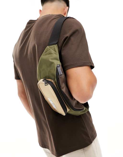 Penguin contrast bum bag in olive and tan | ASOS