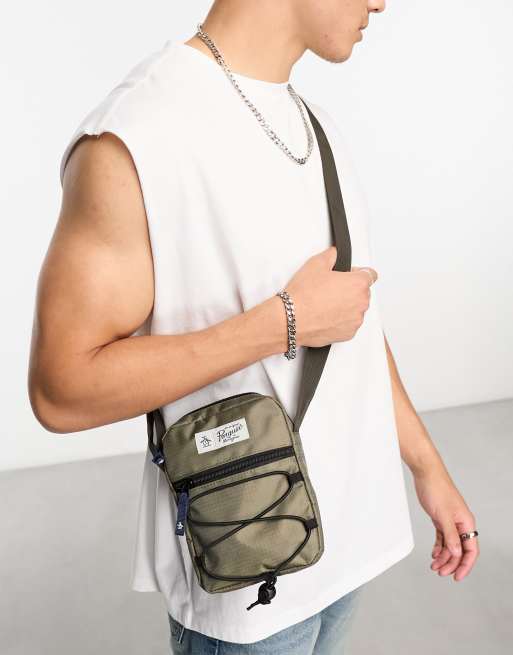 Penguin - Crossbody-taske med elastiksnor i olivengrøn