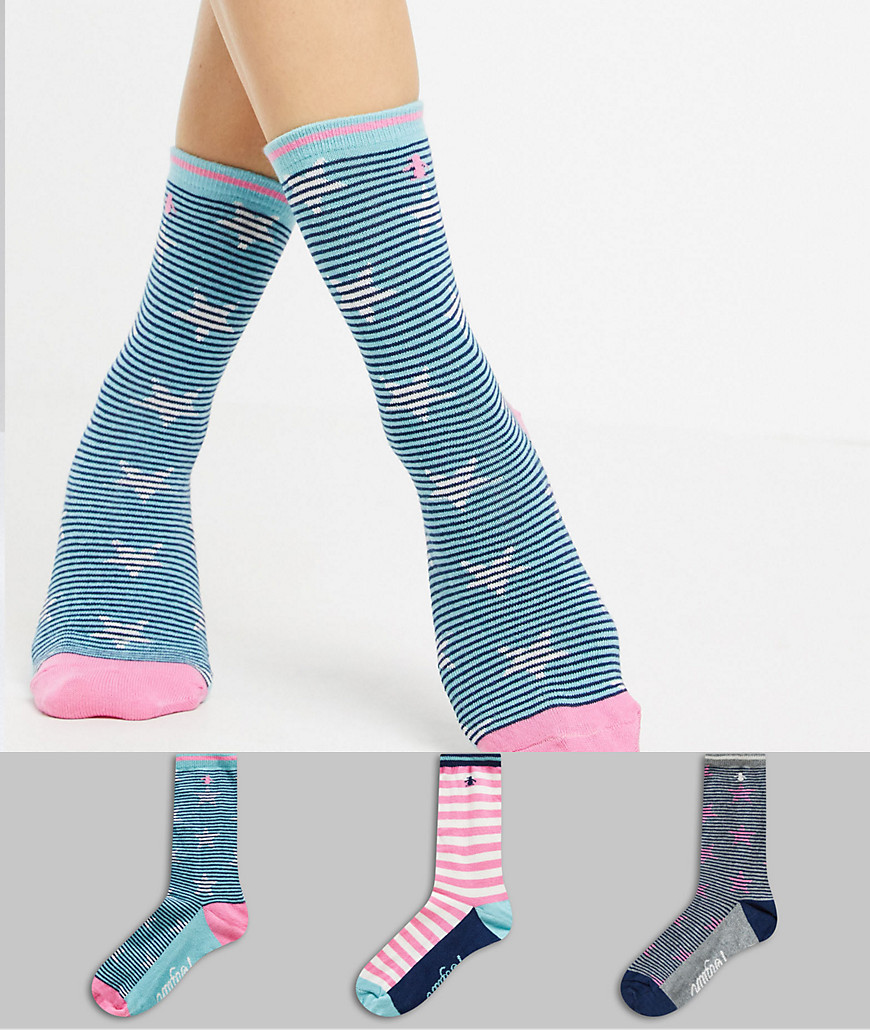 Penguin - Geschenkverpakking met 3 paar sokken met strepen en sterren-Multi