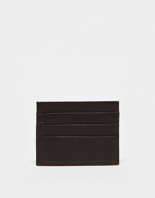 Penguin leather card holder in tonal brown