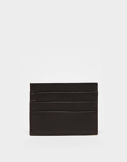 Penguin leather card holder in tonal brown | ASOS