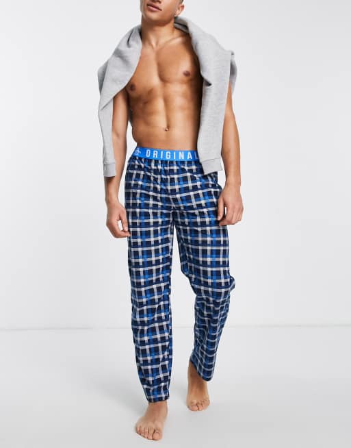 Penguin - Loungebroek met ruitprint in marineblauw