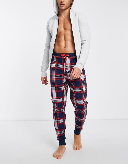 Penguin - Loungebroek met ruitprint in rood en marineblauw