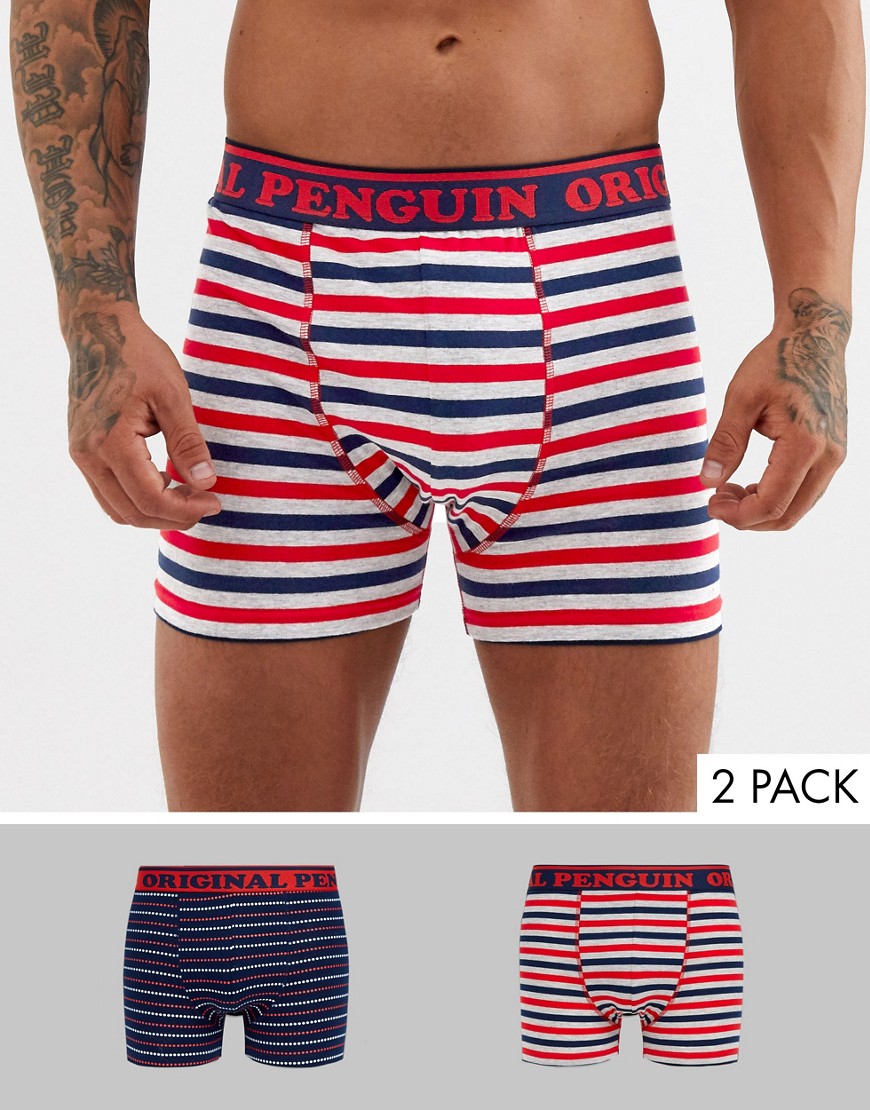 Penguin – Marinblå och röda prickiga och randiga underkläder för män i 2-pack-Flerfärgad