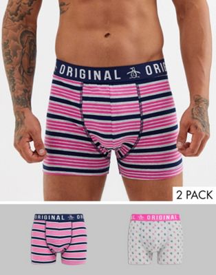 Penguin – Marinblå- och rosarandiga underkläder för män i 2-pack-Flerfärgad