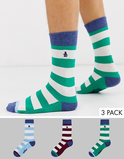 Penguin mens 3 pack mens socks in rugby stripes