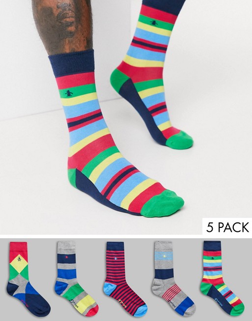 Penguin mens 5 pack socks in bright argyle print