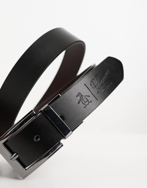 Penguin reversible leather belt in black and tan ASOS