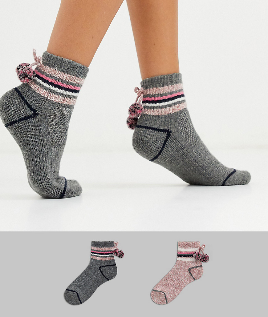 Penguin - Zachte sokken met pompons in roze crèmekleur-Multi