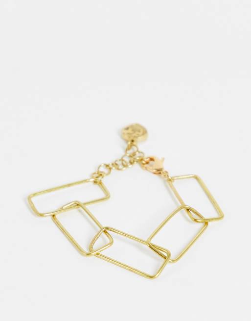 People Tree - Bracciale a rettangoli fatto a mano in ottone color oro