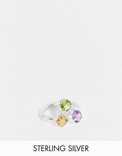 People Tree cluster ring with semi precious stones in silver