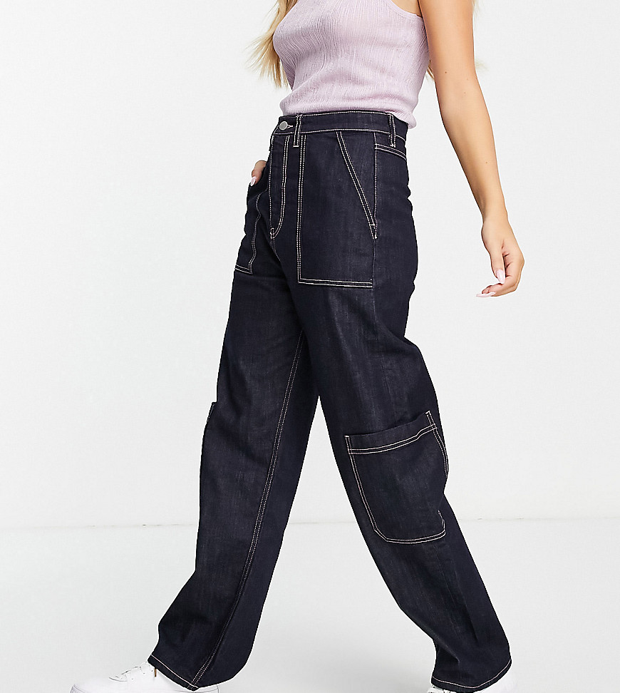 cotton cargo jeans with pink contrast stitch-Navy