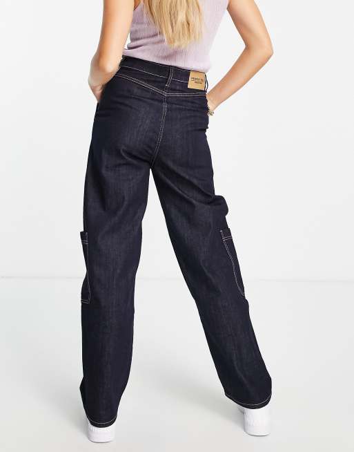 Navy Cotton Contrast Binding Skinny Flare Pants