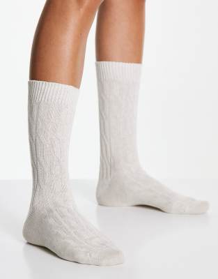 People Tree People Tree cotton knitted chunky socks in cream-Neutral