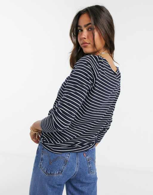 People Tree cotton long sleeve top in Breton stripe, 2 of 4