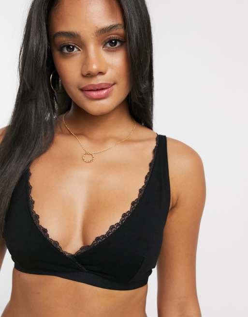 People Tree cotton no wire bra with lace trim 