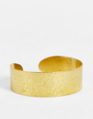 People Tree handmade brushed cuff bangle in gold tone  - GOLD