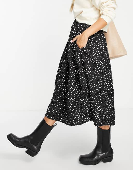 People Tree - Gonna midi a pieghe in tencel nero a fiori