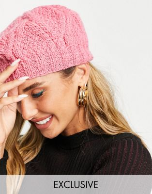 People Tree hand knit fisherman beret in pink